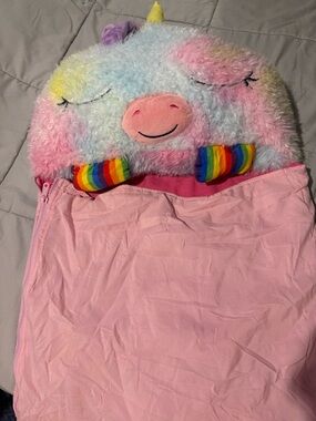 Rainbow Unicorn Plush Sleeping Bag - Pink & Pastel Multicolor